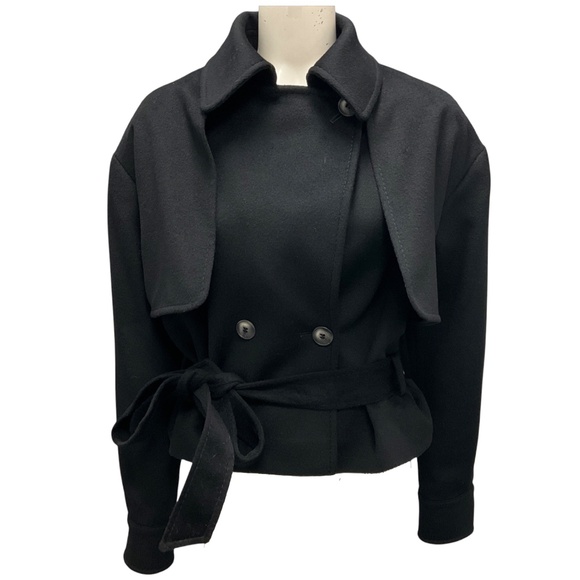 MALEJ BLACK CROPPED TRENCH COAT WITH BELT - Picture 2 of 7